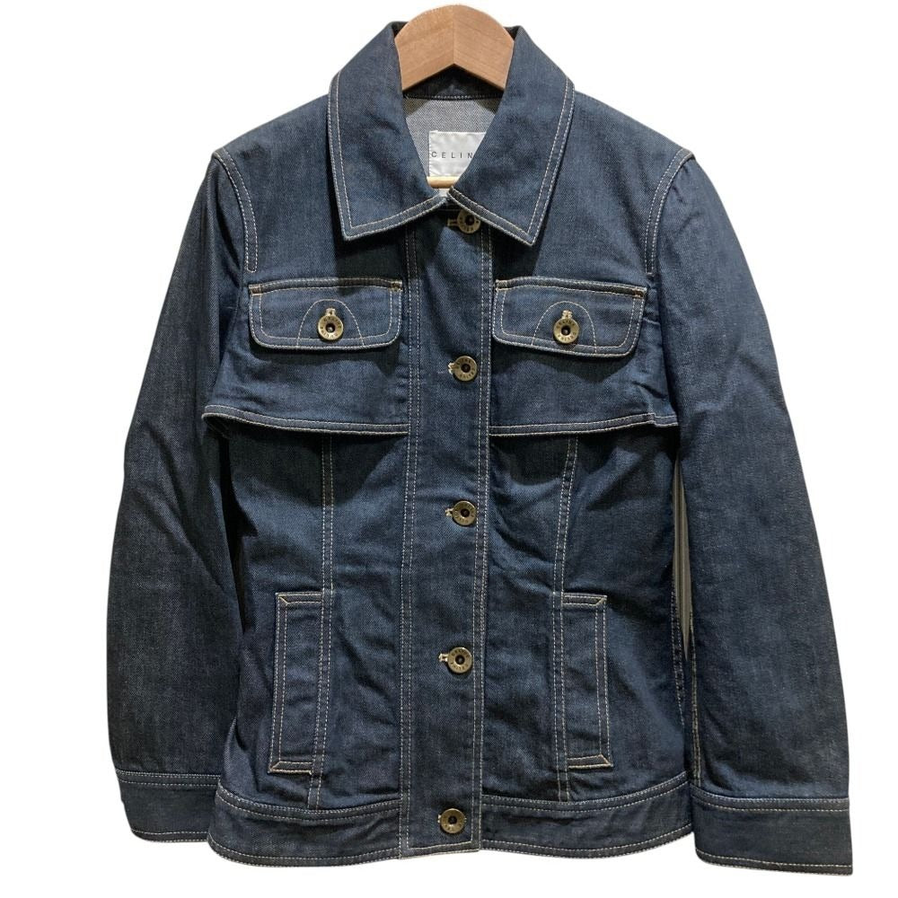 Celine Back Logo Embroidery Denim Jacket Trucker Indigo