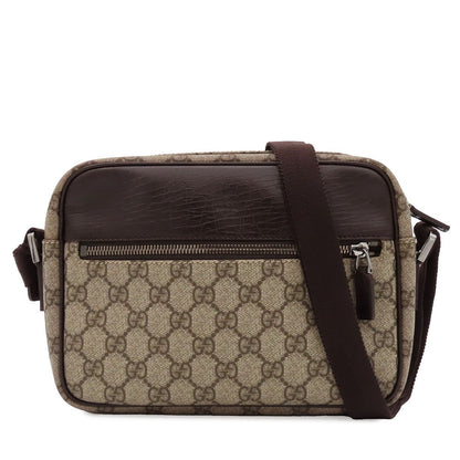 Gucci Shoulder Bag Brown Khaki Beige GG Supreme Canvas Leather