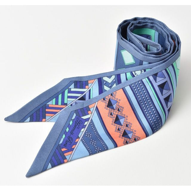 Hermes Twirly Scarf Medor Motif Blue Multi