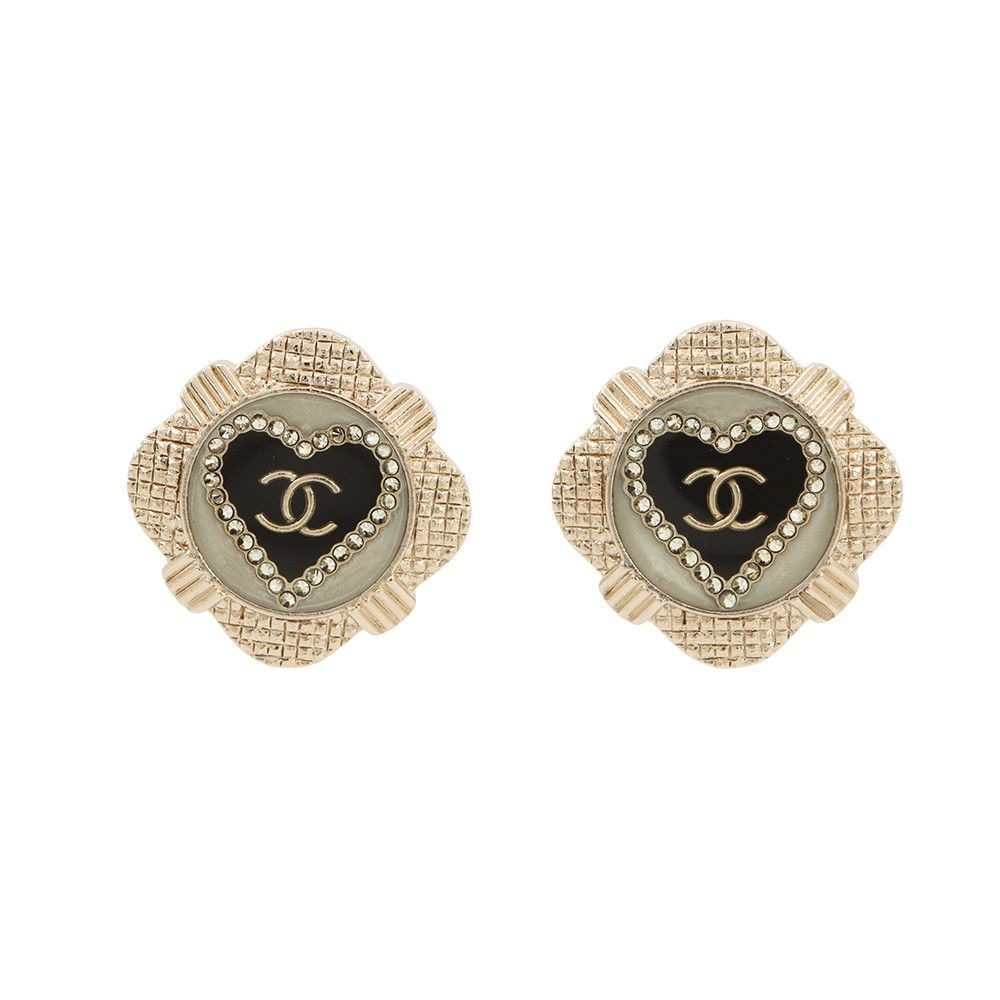 Chanel Earrings CC Logo Square Line Stone