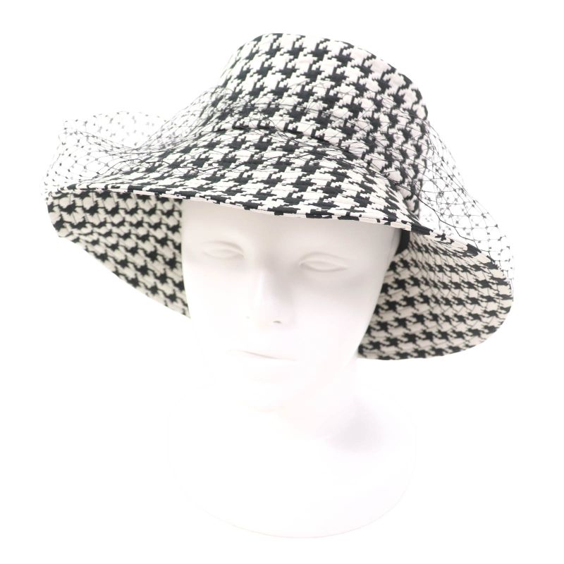 Christian DIOR 04mon924g153 Staggered Houndstooth Hat With Tulle Black White 58
