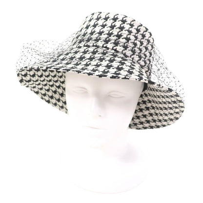 Christian DIOR 04mon924g153 Staggered Houndstooth Hat With Tulle Black White 58