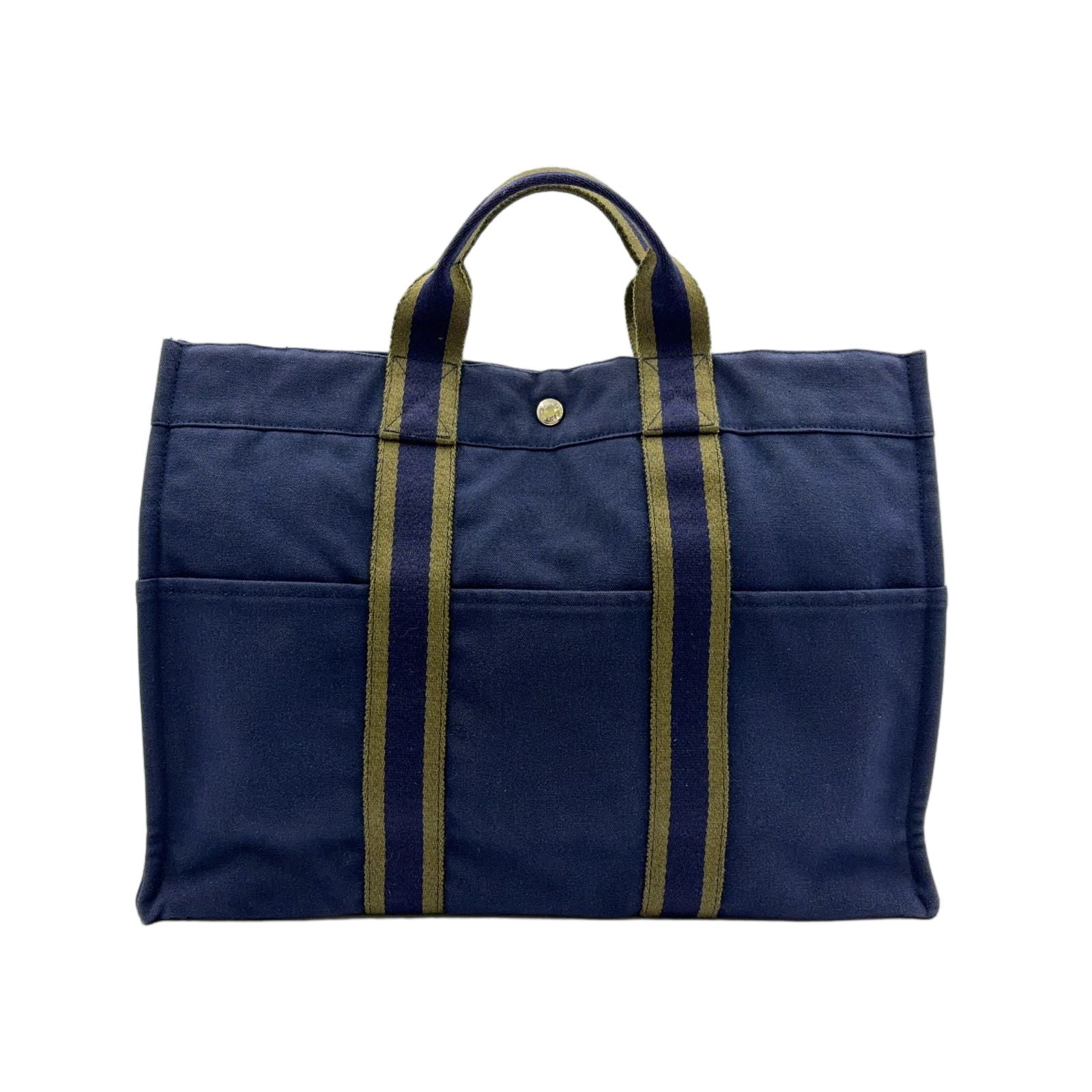 Hermes New Fourre Tout MM Canvas Khaki Green Navy Tote Silver