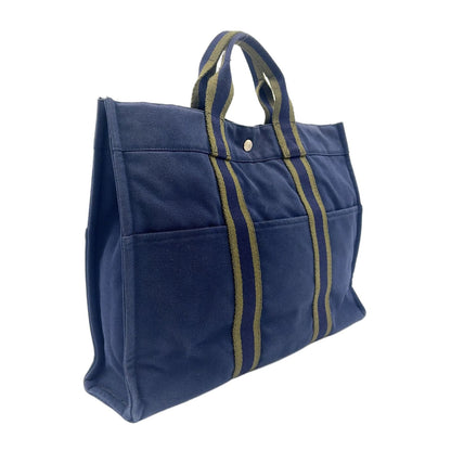 Hermes New Fourre Tout MM Canvas Khaki Green Navy Tote Silver — view 2
