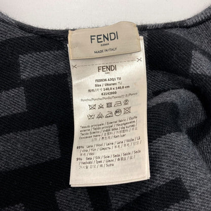 Fendi Zucca Pattern Poncho Tu Size Fxx636 A3q1 Black X Gray Stole Wool/silk