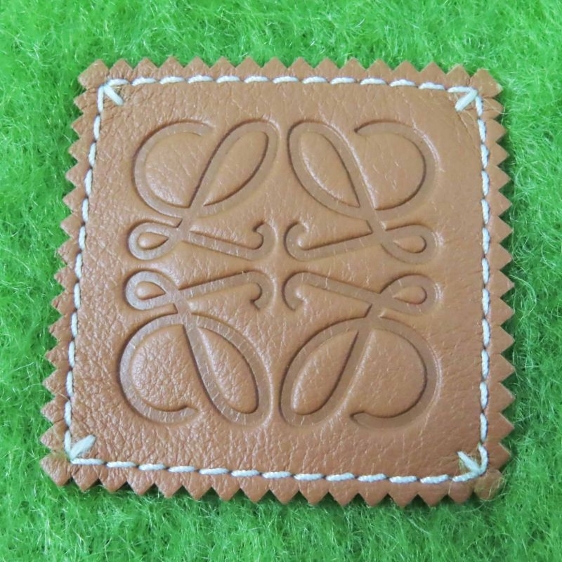 LOEWE Mohair Wool Anagram Leather Patch Fringed Scarf Green Made In Spain