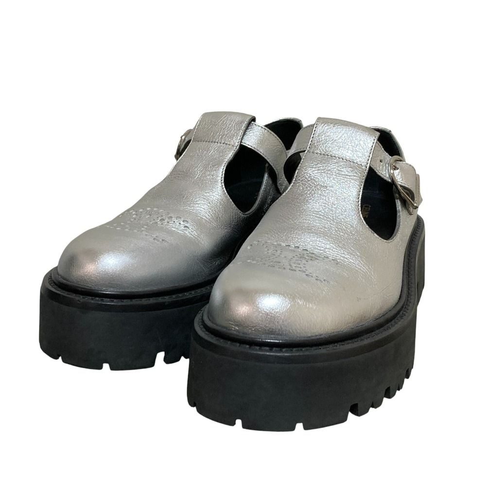 Celine Triomphe T Strap Loafer 37 Silver