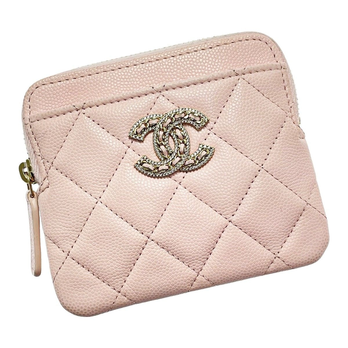 Chanel Quilted Pink Coin Case Purse Caviar Leather Gold Hardware