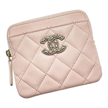 Chanel Quilted Pink Coin Case Purse Caviar Leather Gold Hardware