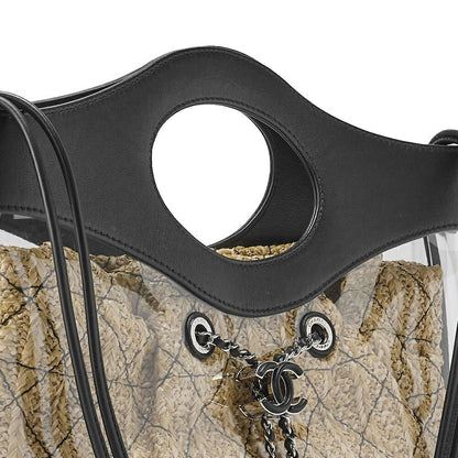 Chanel Matelasse Chain Shoulder Tote 2way Lambskin Straw Black Coco Mark