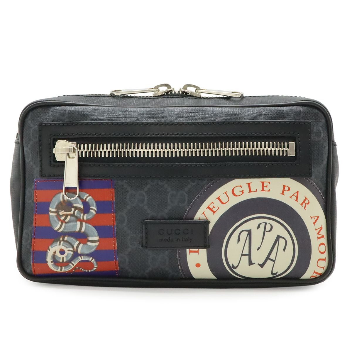 Gucci Courier Soft GG Supreme Webline Waist Bag Applique Leather Black