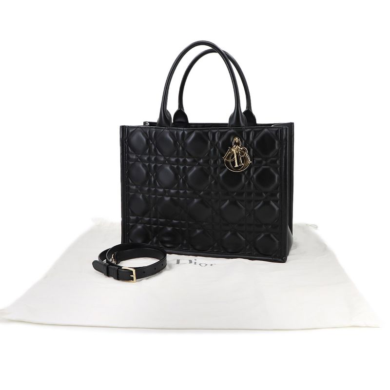 Christian DIOR Macrocannage Book Tote Medium 2way Shoulder Bag Leather 90291006