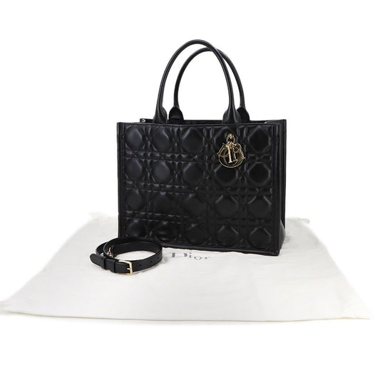 Christian DIOR Macrocannage Book Tote Medium 2way Shoulder Bag Leather 90291006