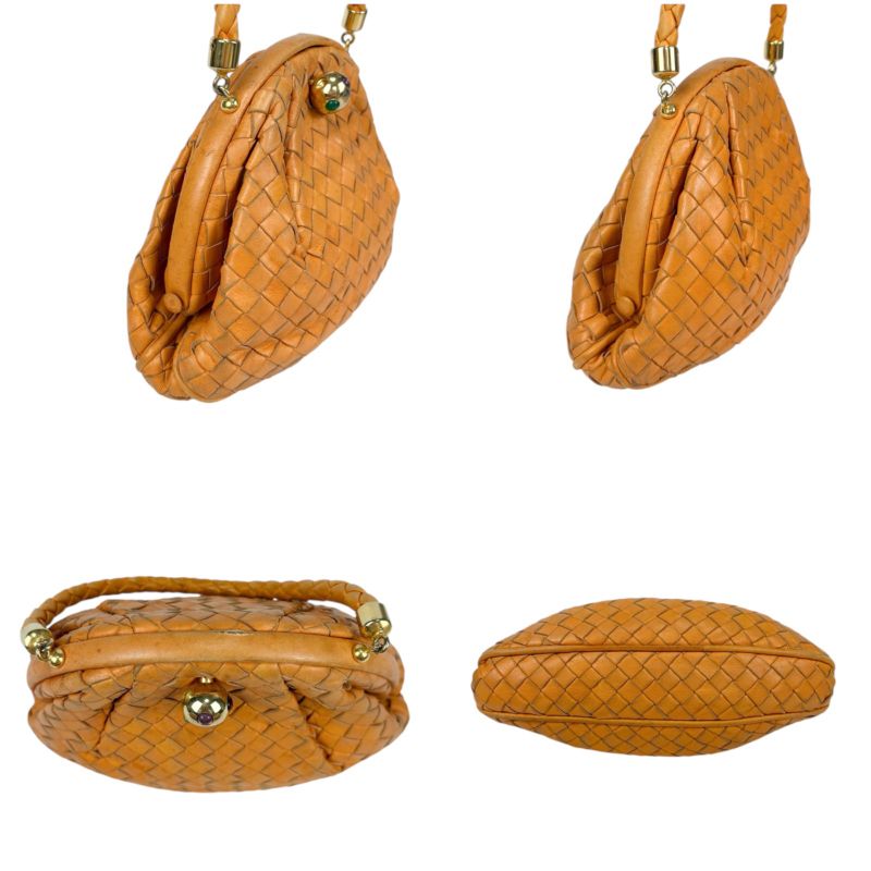Bottega Veneta Mini Handbag Orange Accessory Pouch Intrecciato Leather Top