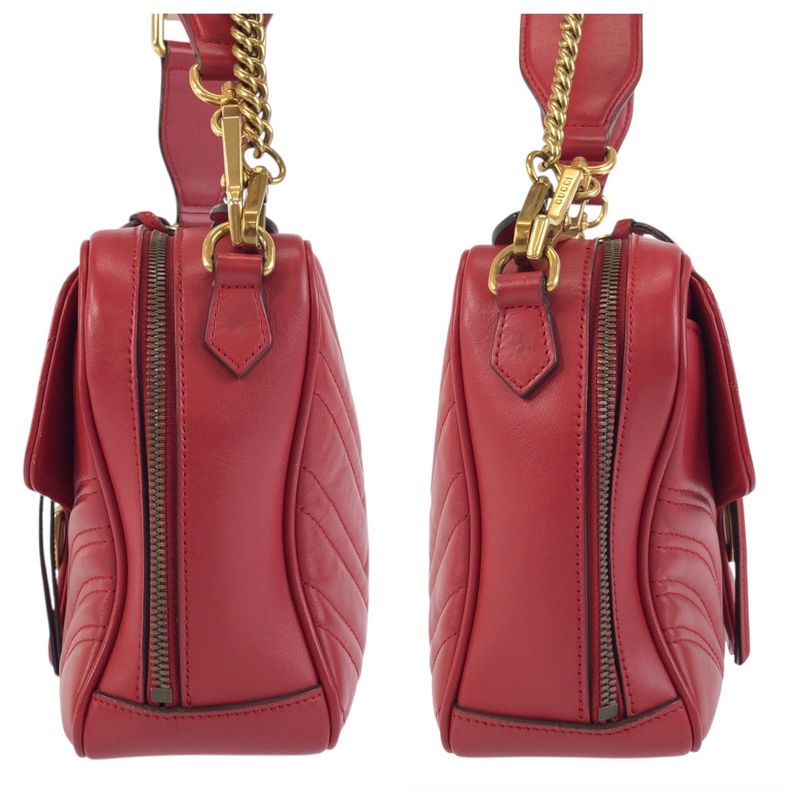 Gucci GG Marmont Red Gold Hardware Leather 498100 Shoulder Bag Pochette Women