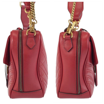 Gucci GG Marmont Red Gold Hardware Leather 498100 Shoulder Bag Pochette Women