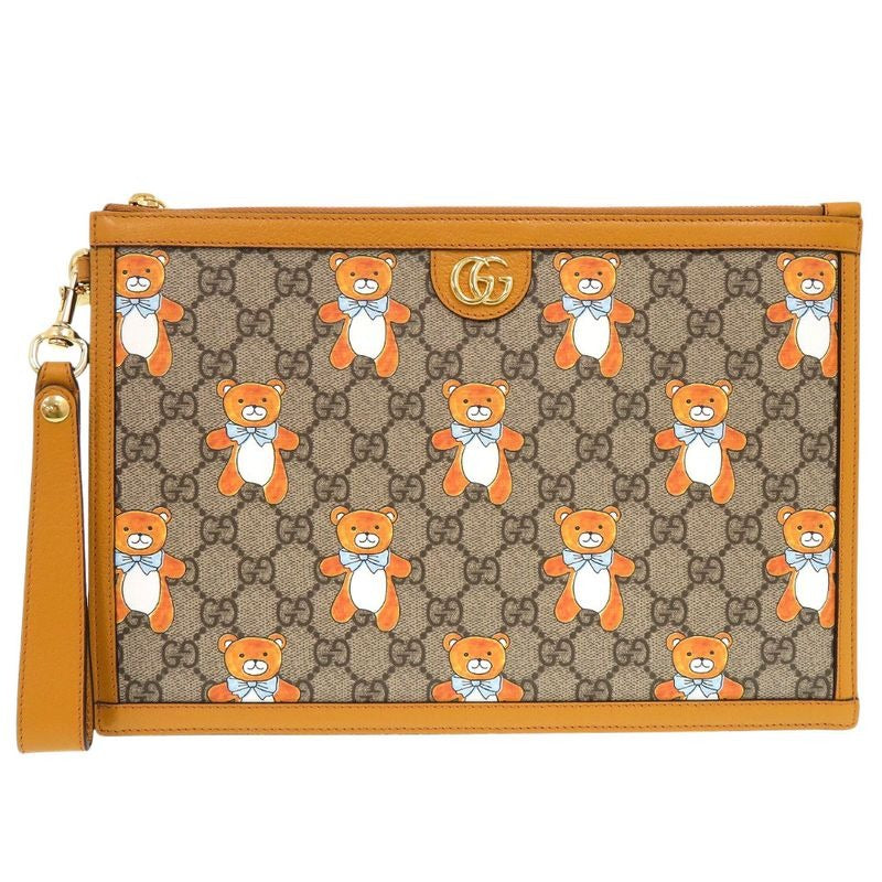 Gucci Kai Teddy Bear GG Supreme Canvas Calf Beige Clutch Bag 0272