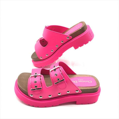Dior Leather Wood Studded Sandals Shoes 37 Pink