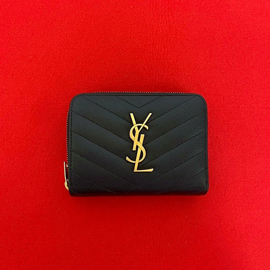 Saint Laurent Paris YSL Leather Bifold Wallet Compact Zip Around