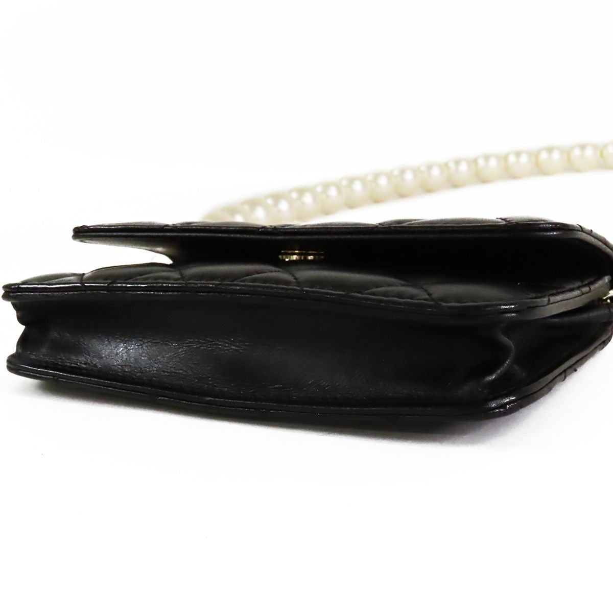 Chanel Pearl Strap Compact Wallet Black Lambskin Shoulder Bag — view 3