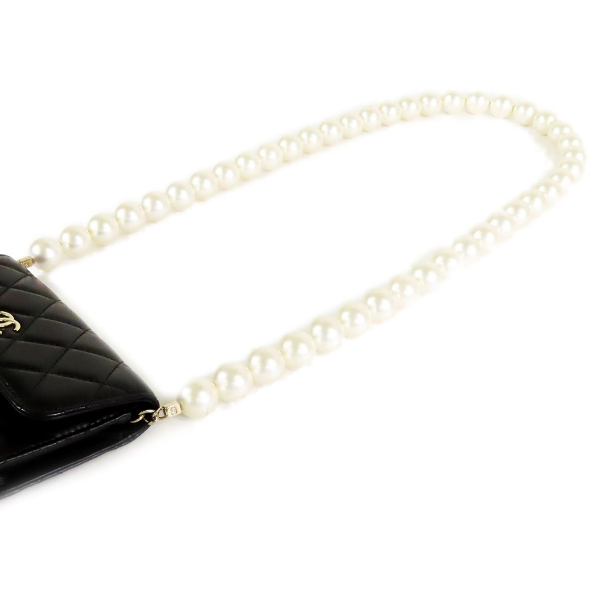 Chanel Pearl Strap Compact Wallet Black Lambskin Shoulder Bag — view 4