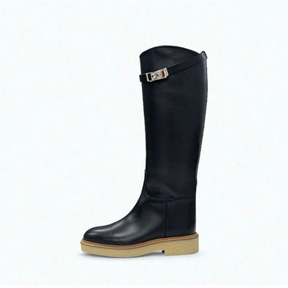 Hermes Boots Long Shoes Leather Black Silver Kelly Hardware