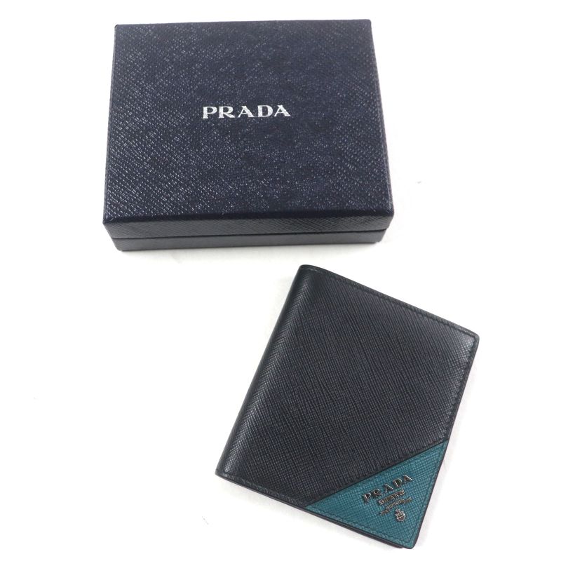 Prada 2mo004 Saffianoleather Bicolor Compact Wallet With Logo Hardware Wallet