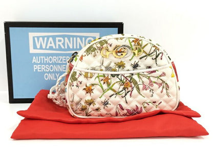 Gucci Flora Mini Shoulder Bag Horsebit Canvas Leather White Multicolor 534951