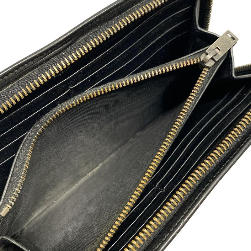 Saint Laurent Paris Long Wallet - 362760 Black Studded / Round Zipper Leather