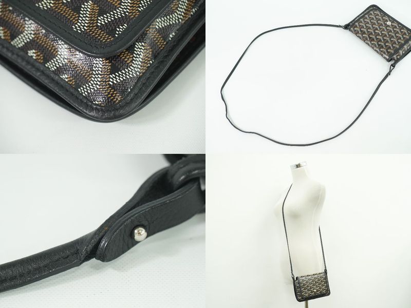 Authentic Goyard Plumet Shoulder Bag Pochette Pouch Wallet PVC Black Brown Bag