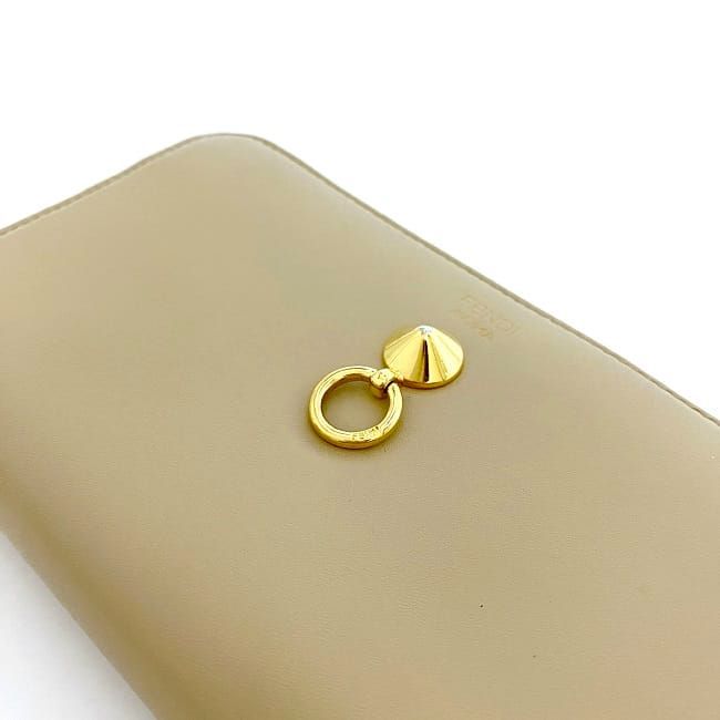 Fendi Round Zipper Long Wallet Beige By The Way 8m0299