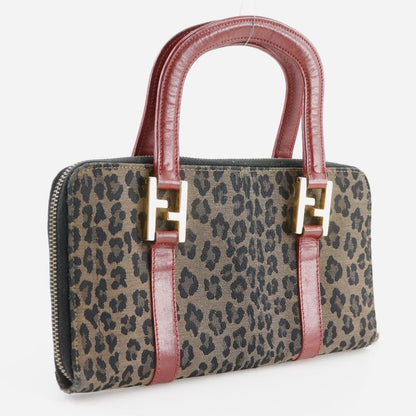Fendi Wallet Bag Leopard Pattern Nylon Canvas Brown/red Ladies Handbag