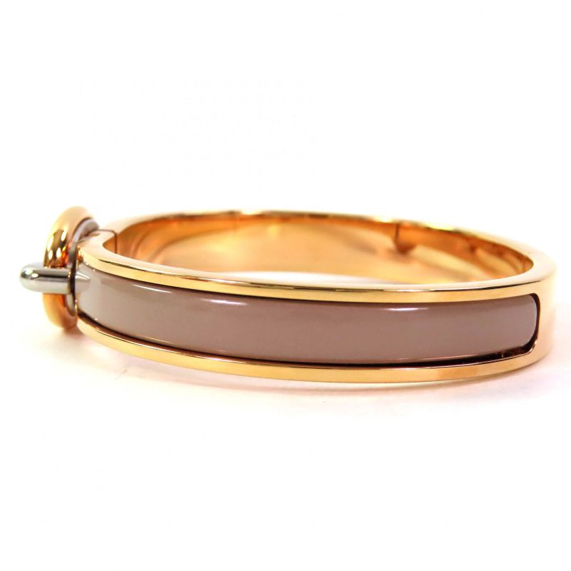 Hermes Mini Click Chaine D'ancre Enamel Rose Gold/marron Glasse Bangle Bracelet
