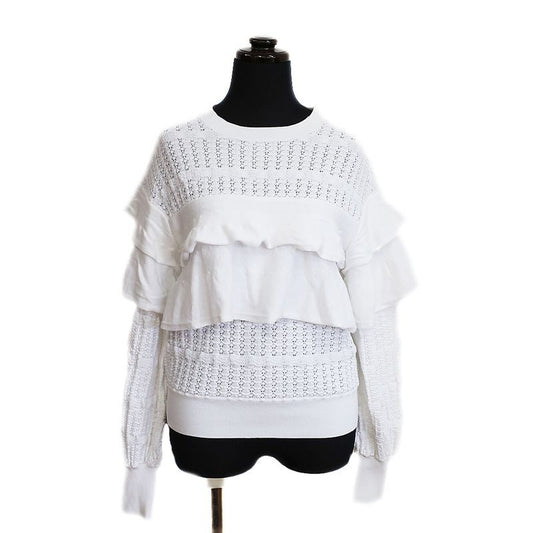 Chanel Blouse Cut And Sew Long Sleeve Frill Lace White