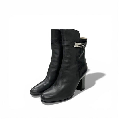 Hermes Short Boots Shoes Leather Black Silver Kelly