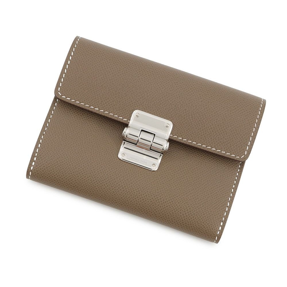 Hermes Trifold Wallet Charnier Compact Etoupe Silver Vo Madame