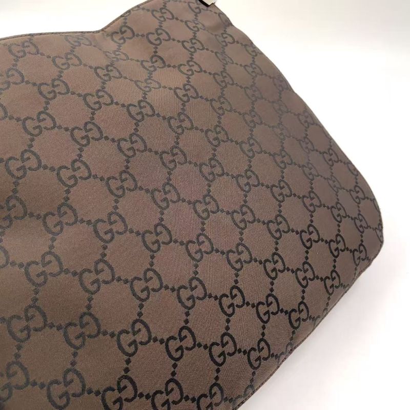 Gucci GG Canvas Leather X Canvas Gray Brown Shoulder Bag Silver 001 3166