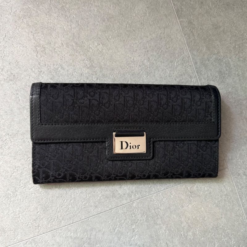 Dior Trotter Canvas Long Wallet Christian Dior Plate Foldable Wallet Black