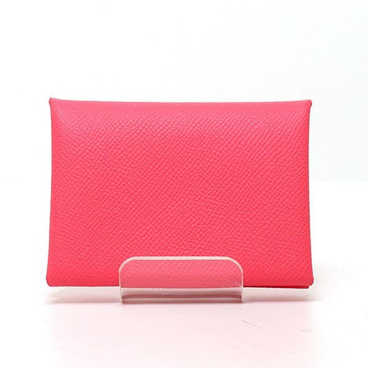 Hermes Calvi Duo Pink Card Case Coin Epsom