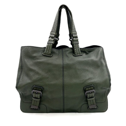 Bottega Veneta Tote Leather Khaki Green Handbag Black