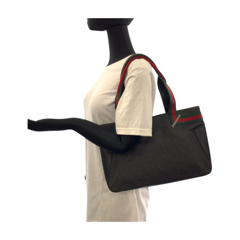 Gucci Sherry Line Black Silver Hardware Canvas 73983 Tote Handbag Ladies 504497