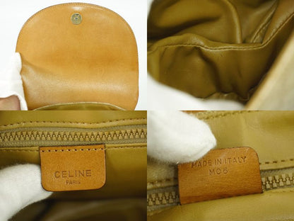 Authentic Celine Macadam Shoulder Bag Pochette PVC Leather Beige Brown Macadam