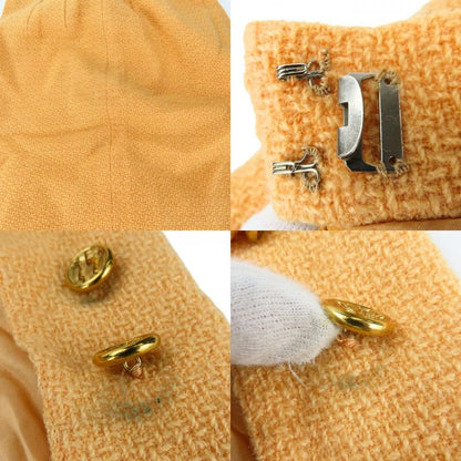 Chanel Skirt Vintage 38 Wool Silk Salmon Pink Orange Tweed 93C Gold Button