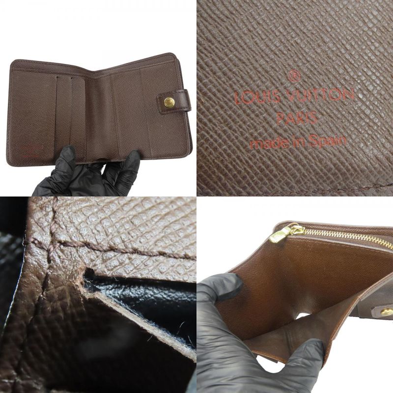 Louis Vuitton Bifold Wallet Compact Zip N61668 Damier Ebène Brown Gold Hardware