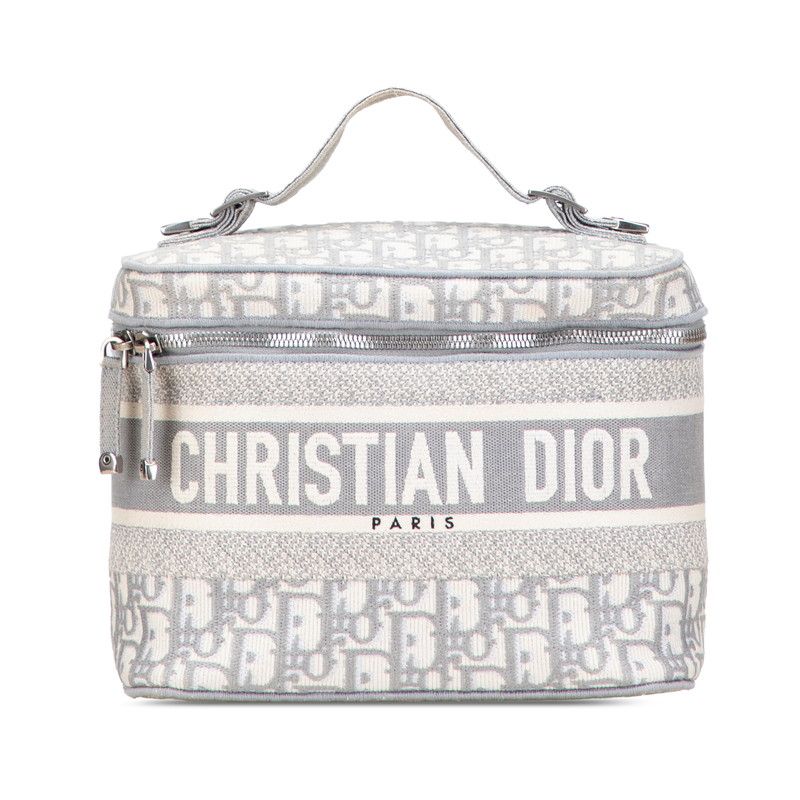 Dior Oblique Travel Vanity Vanity Bag Handbag Gray White Canvas Women's Dior