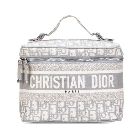 Dior Oblique Travel Vanity Vanity Bag Handbag Gray White Canvas Women's Dior