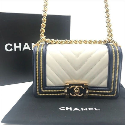 Chanel CC Logo Stitch Lambskin Bicolor Chain Shoulder Bag