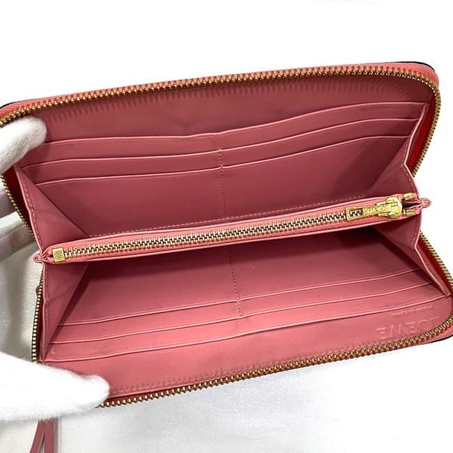 Loewe Round Zipper Long Wallet Black Pink Anagram Wallet