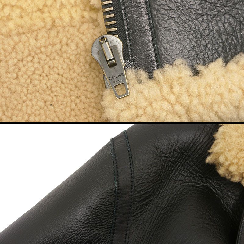 Celine Sheer Ring Mouton Bomber Jacket 48 Black