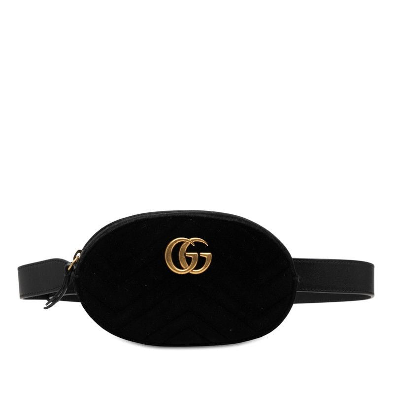 Gucci GG Marmont Quilted Body Bag Waist Black Velor